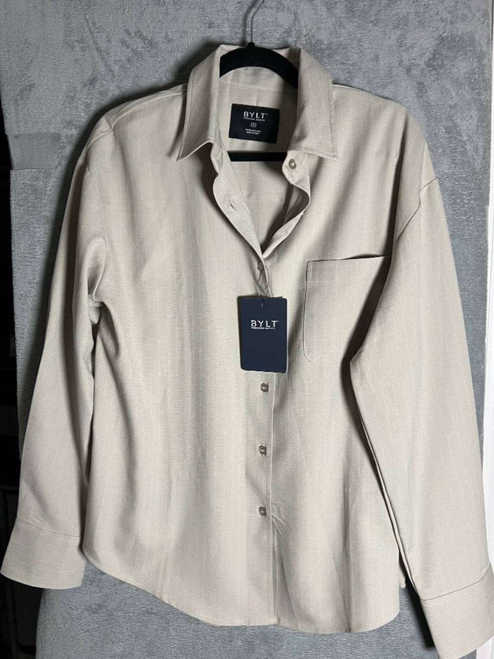 BYLT Premium Basics Classic Button Down Stripe Shirt Millie Dry Sage Medium